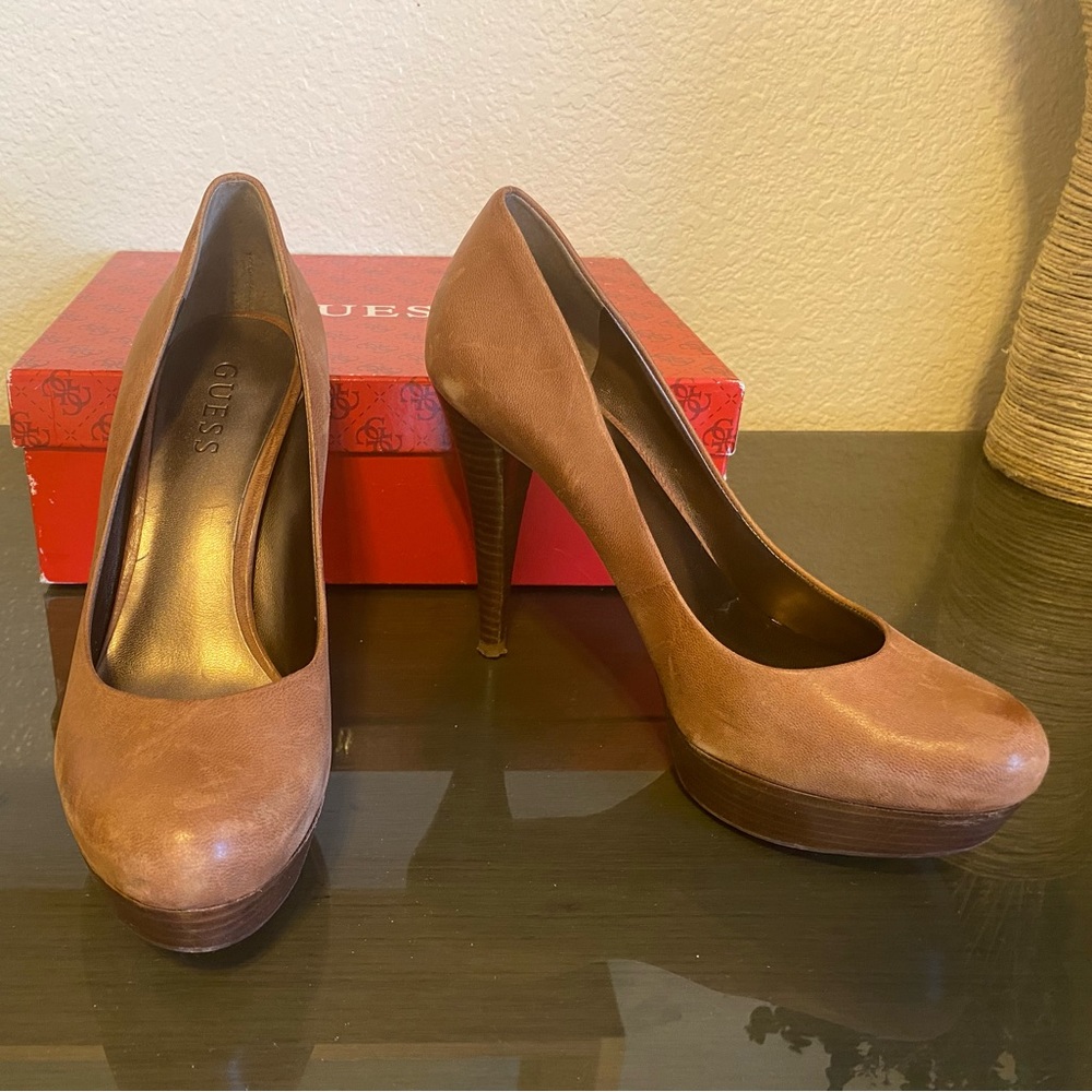 Guess Brown Leather Platforms